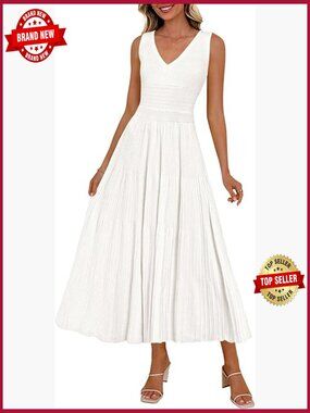 Sleeveless V Neck Pleated Midi Work Cocktail Dress
